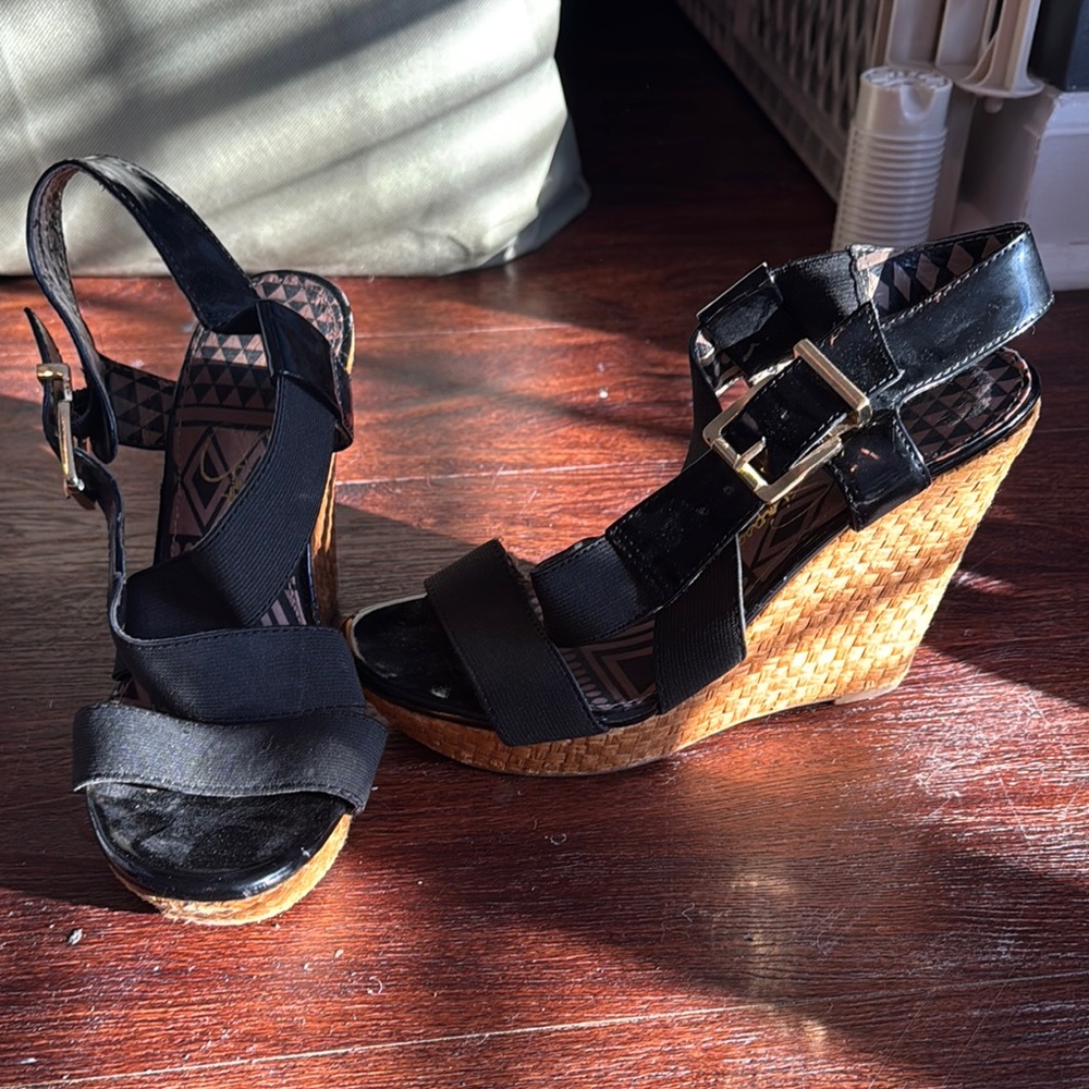 Black Wedge Sandals